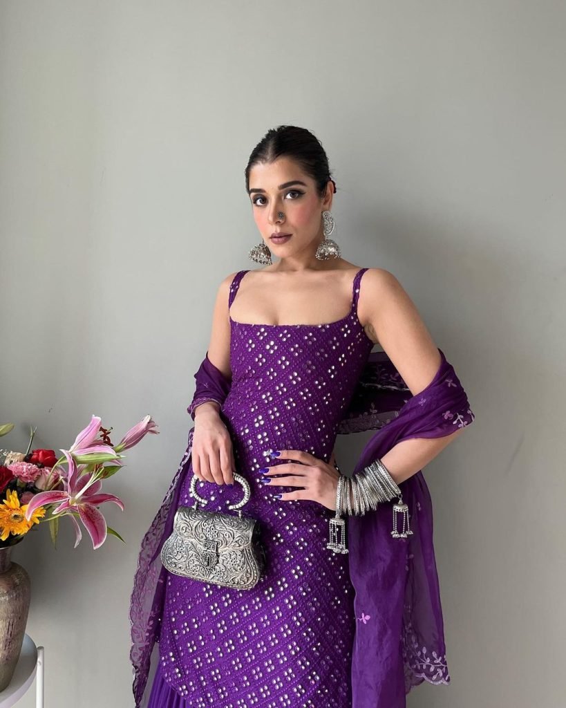 Stylish Purple Sequins Georgette Sharara Suit