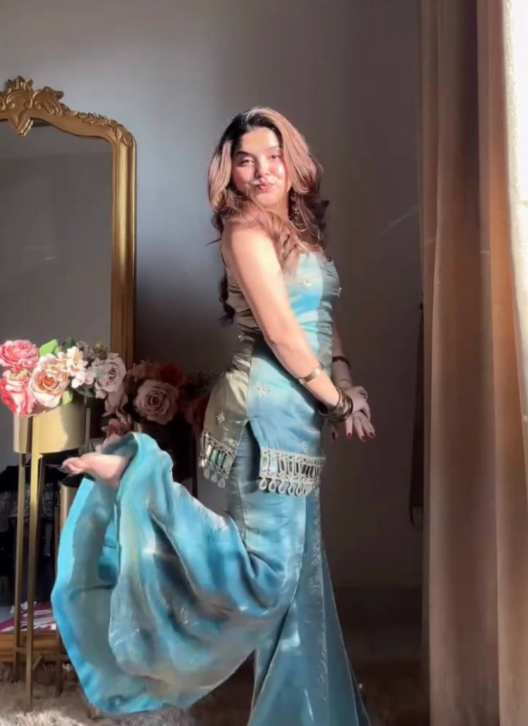 Real Mirror Work Fendy Silk Sky Blue Party Wear Palazzo Suit