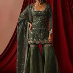 Zari Embroidery Silk Green Sharara Suit For Mehndi Ceremony