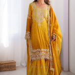 Dori Embroidered Work Chinon Silk Yellow Salwar Kameez