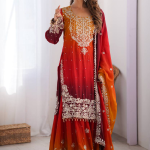 Red Coding Embroidered Work Silk Salwar Kameez For Women