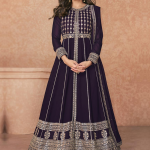 Embroidered Dark Purple Designer Bollywood Anarkali Suit