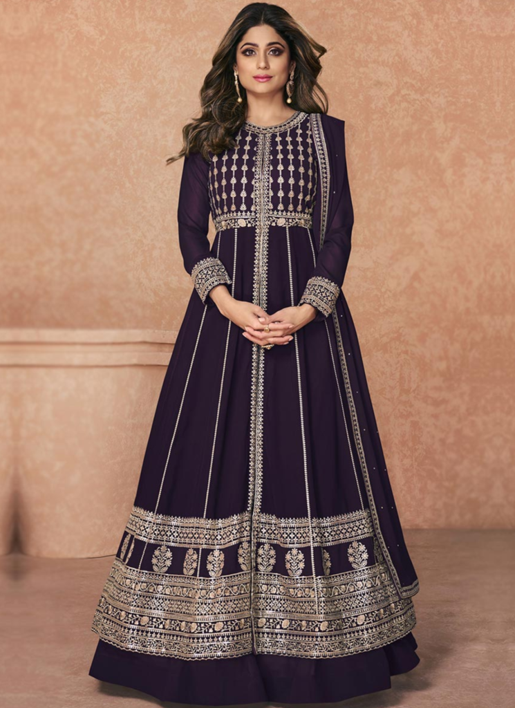 Embroidered Dark Purple Designer Bollywood Anarkali Suit