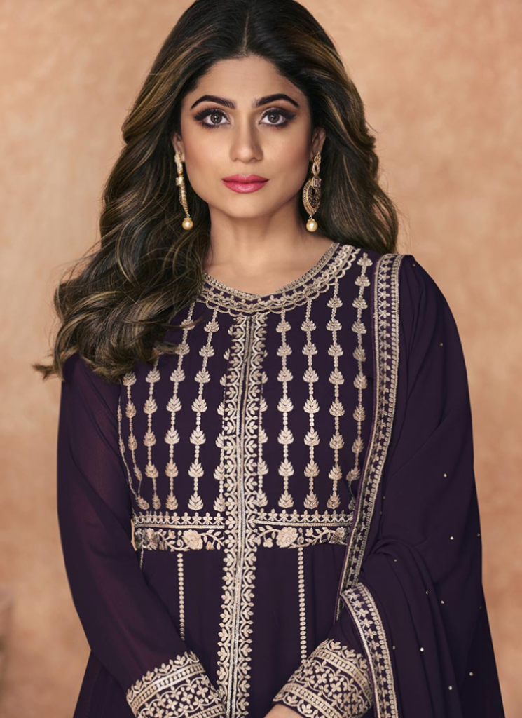 Embroidered Dark Purple Designer Bollywood Anarkali Suit