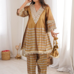 Real Mirror Work Two Shaded Kurta Set With Batwa Potli