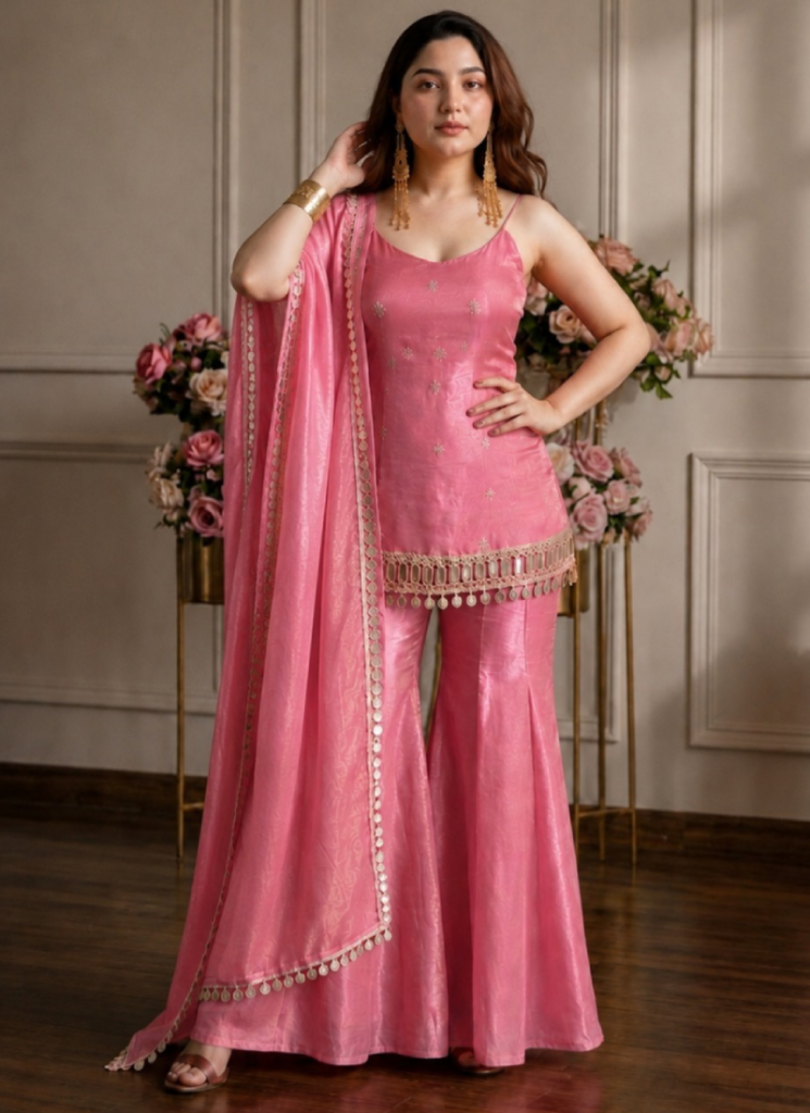 Silk Pink Reception Wear Real Mirror Work Punjabi Salwar Kameez