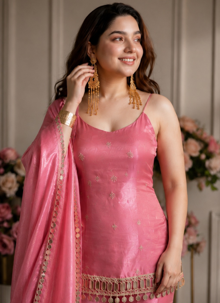 Silk Pink Reception Wear Real Mirror Work Punjabi Salwar Kameez