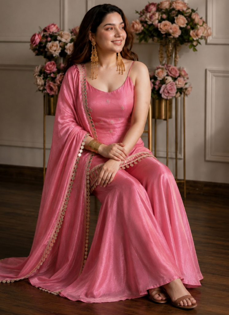 Silk Pink Reception Wear Real Mirror Work Punjabi Salwar Kameez