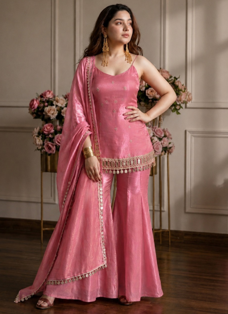 Silk Pink Reception Wear Real Mirror Work Punjabi Salwar Kameez