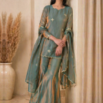Fendi Silk Pista Green Zari Embroidered Salwar Kameez Set