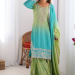 Chinon Silk Dori Work Sky Blue Top Bottom With Dupatta