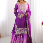 Purple Sequin Embroidered Chinon Silk Salwar Kameez With Dupatta