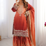 Chinon Silk Shaded Embroidered Work Top With Bottom