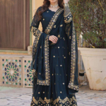 Georgette Sequence Embroidered Blue Heavy Gown With Dupatta