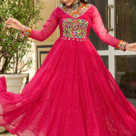 Laheriya Printed Gamthi Work Georgette Pink Gown