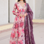 Digital Printed Silk Off White Anarkali Gown With Dupatta