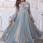 Satin Silk Sequence Embroidered Sky Blue Anarkali Gown