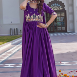 Crepe Silk Coding Sequence Work Purple Gown With Dupatta