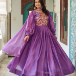 Purple Fendy Silk Sequence Embroidery Work Long Anarkali Gown