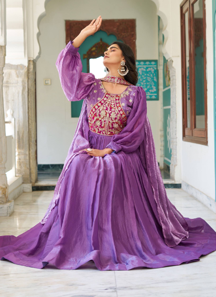 Purple Fendy Silk Sequence Embroidery Work Long Anarkali Gown