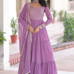 Onion Pink Georgette Embroidered Work Long Gown With Dupatta