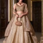 Golden Sequins Organza Wedding Lehenga Choli With Dupatta