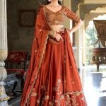 Orange Thread Embroidery Silk Wedding Wear Lehenga Choli