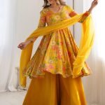 Yellow Floral Printed Silk Designer Palazzo Suit With Dupatta