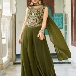 Green Thread Embroidered Mehendi Wear Palazzo Suit