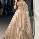 Golden Organza Thread Work Festive Wear Lehenga Choli
