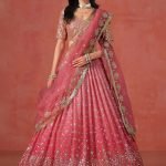 Peach Georgette Sequins Lehenga Choli