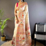 Off White Ethnic Motif Silk Blend Saree
