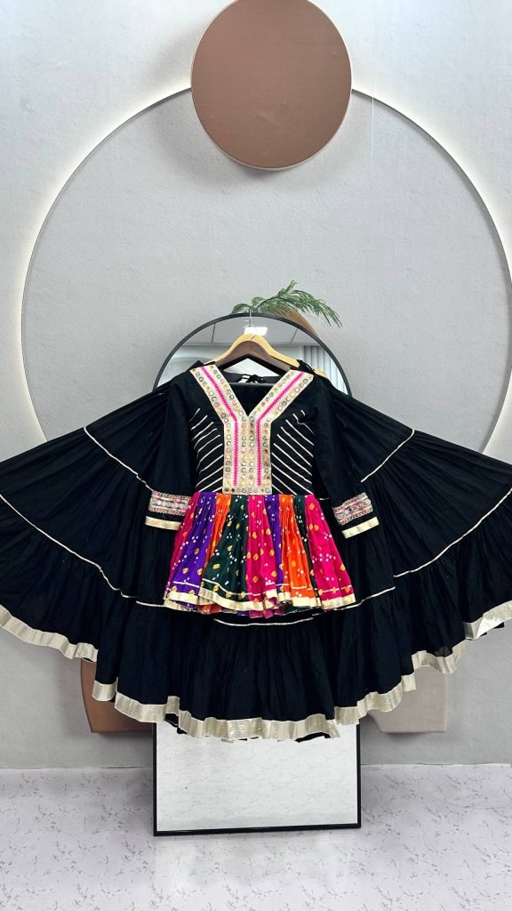 Royal Black Mirror Work Navratri Lehenga Choli Multicolor Garba Special-Full set