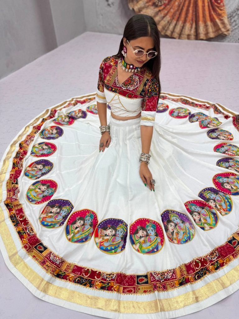 Radha Krishna Patola Print Designer Chaniya Choli – Black & White Festive Collection