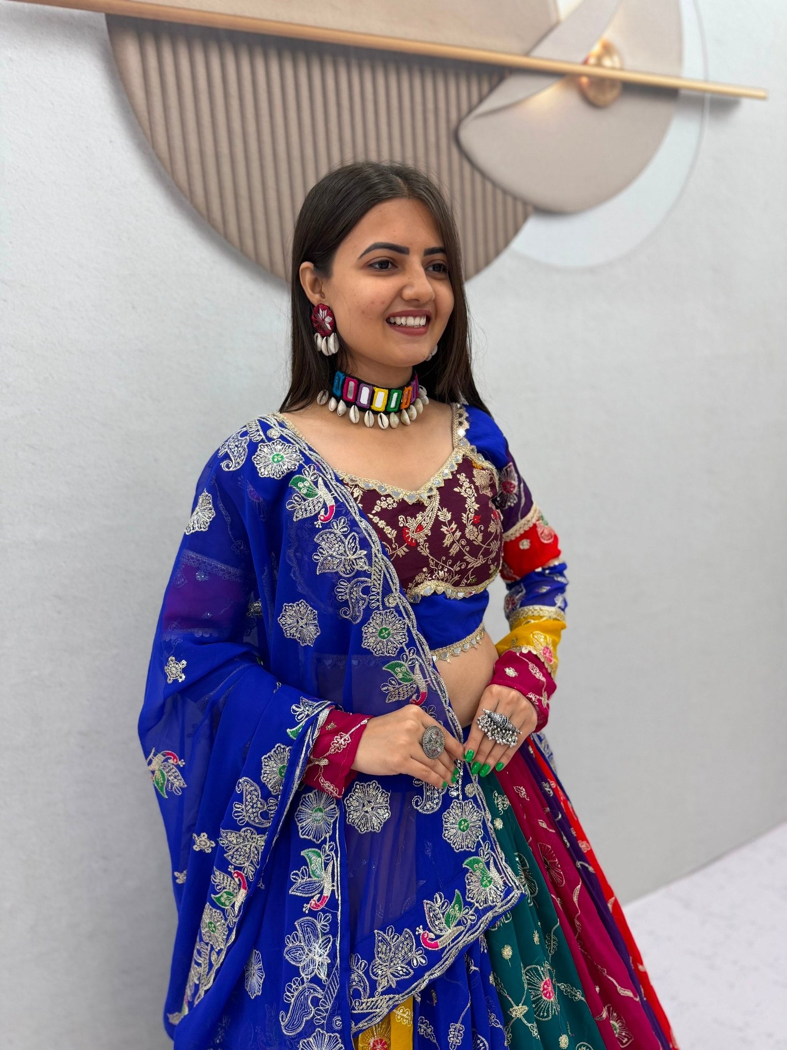 Colorful Floral Embroidered Festive Lehenga Choli with Designer Dupatta – view 7