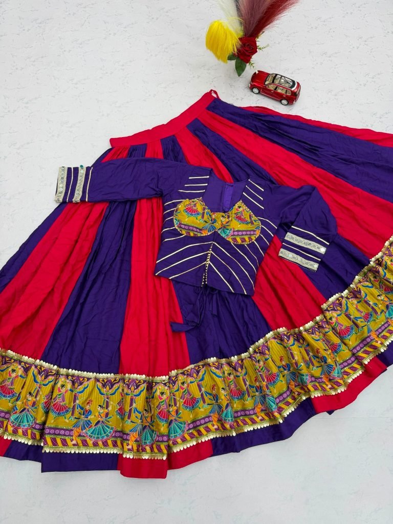 Royal Purple & Hot Pink Navratri Lehenga Choli with Peacock Print Border | Designer Garba Chaniya Choli