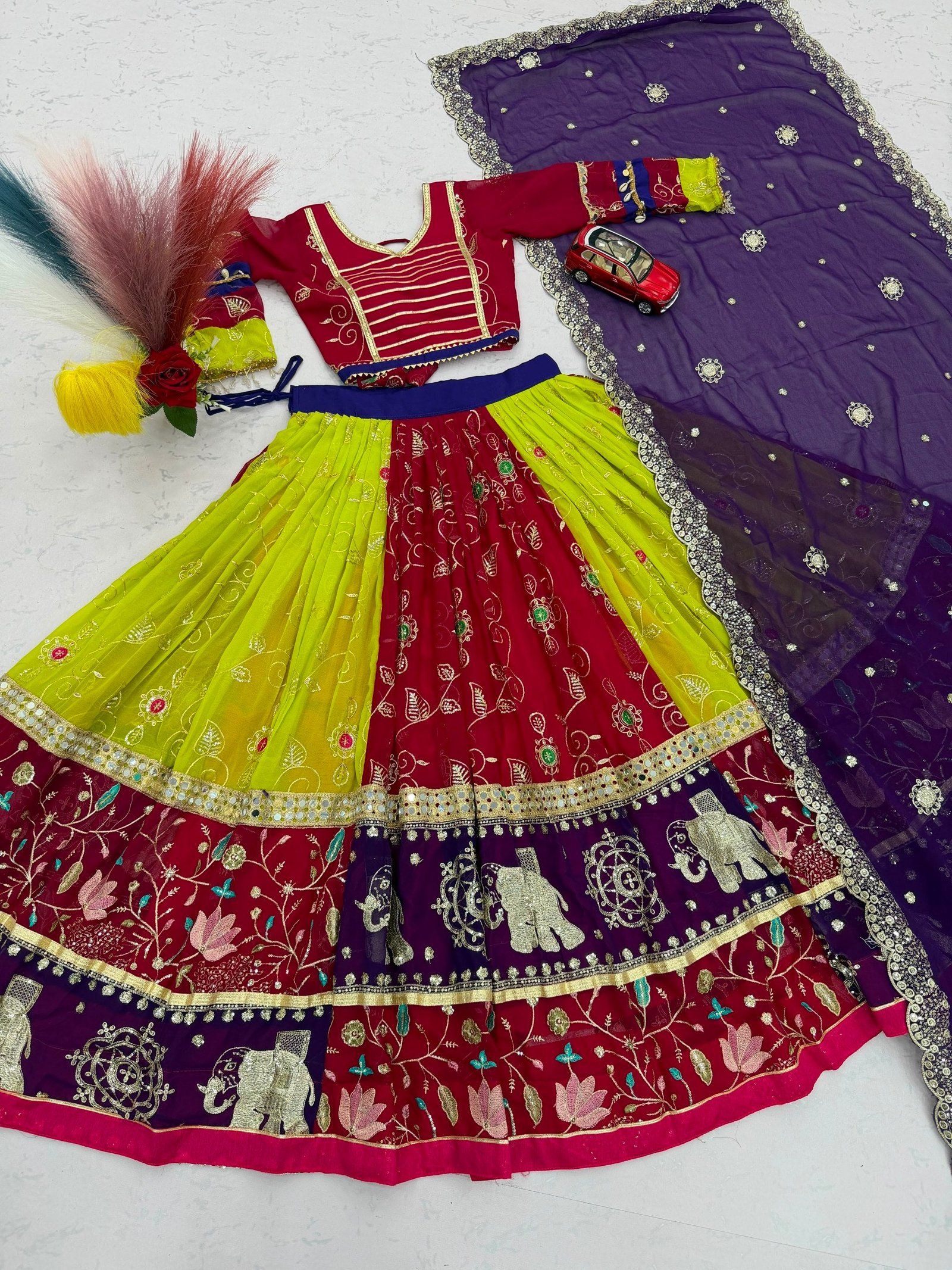 Royal Wine & Purple Kalamkari Navratri Lehenga Choli – Multicolor Garba Special – view 11