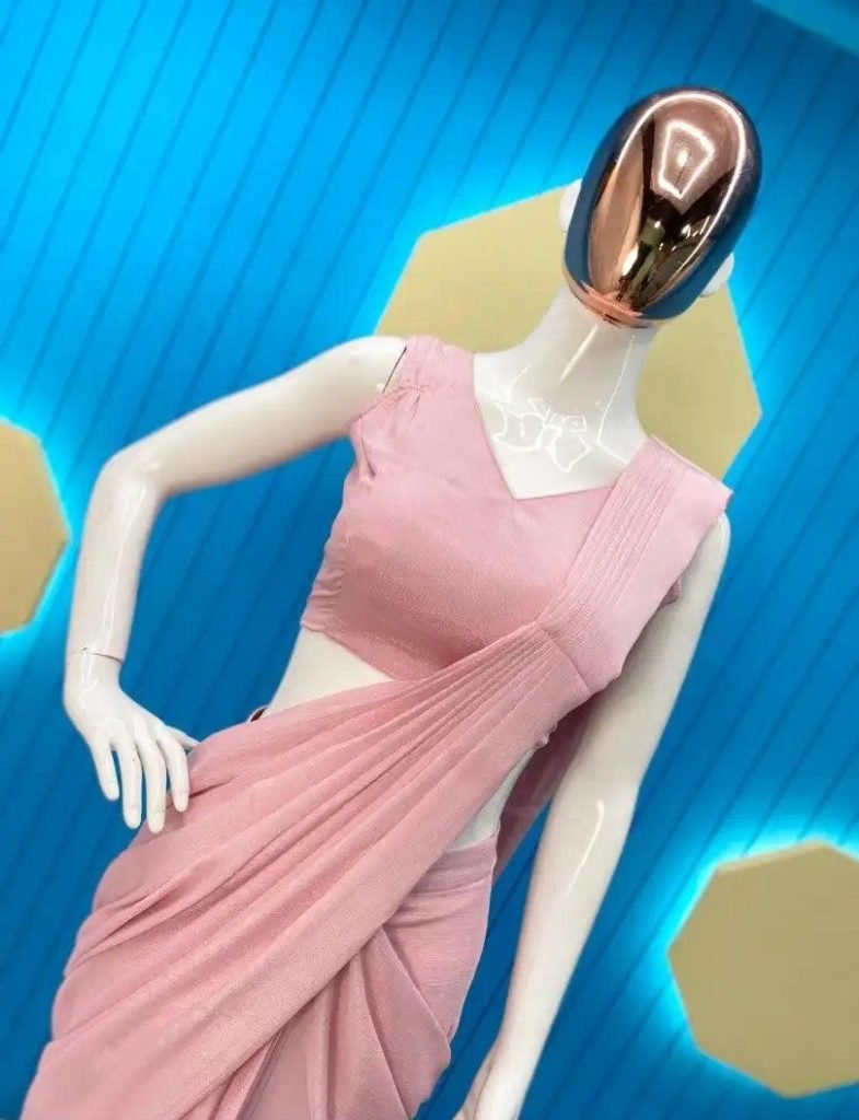 Beautiful Light Pink Pre-Stitched Draped one Minute Saree with Blouse & Jacket