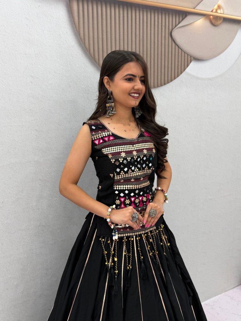 Royal Purple & Black Designer Mirror Work Navratri Lehenga Choli