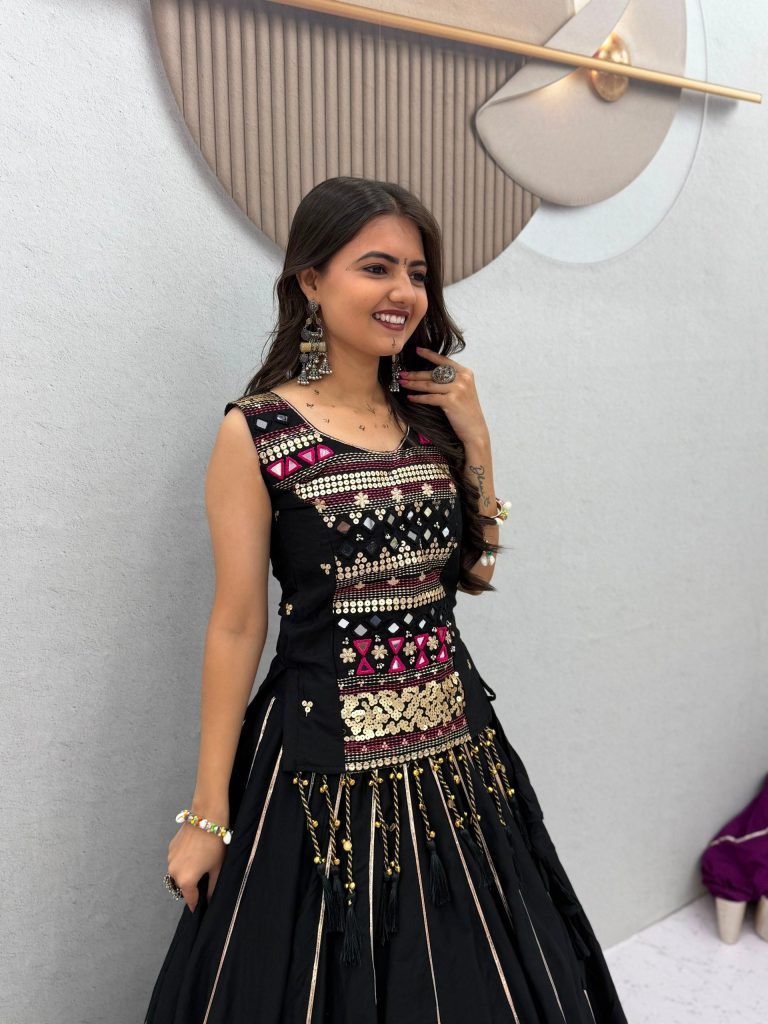 Royal Purple & Black Designer Mirror Work Navratri Lehenga Choli