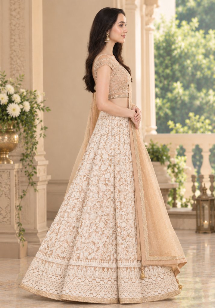 Demanding Net Fabric Chiku Color Party wear Lehenga choli
