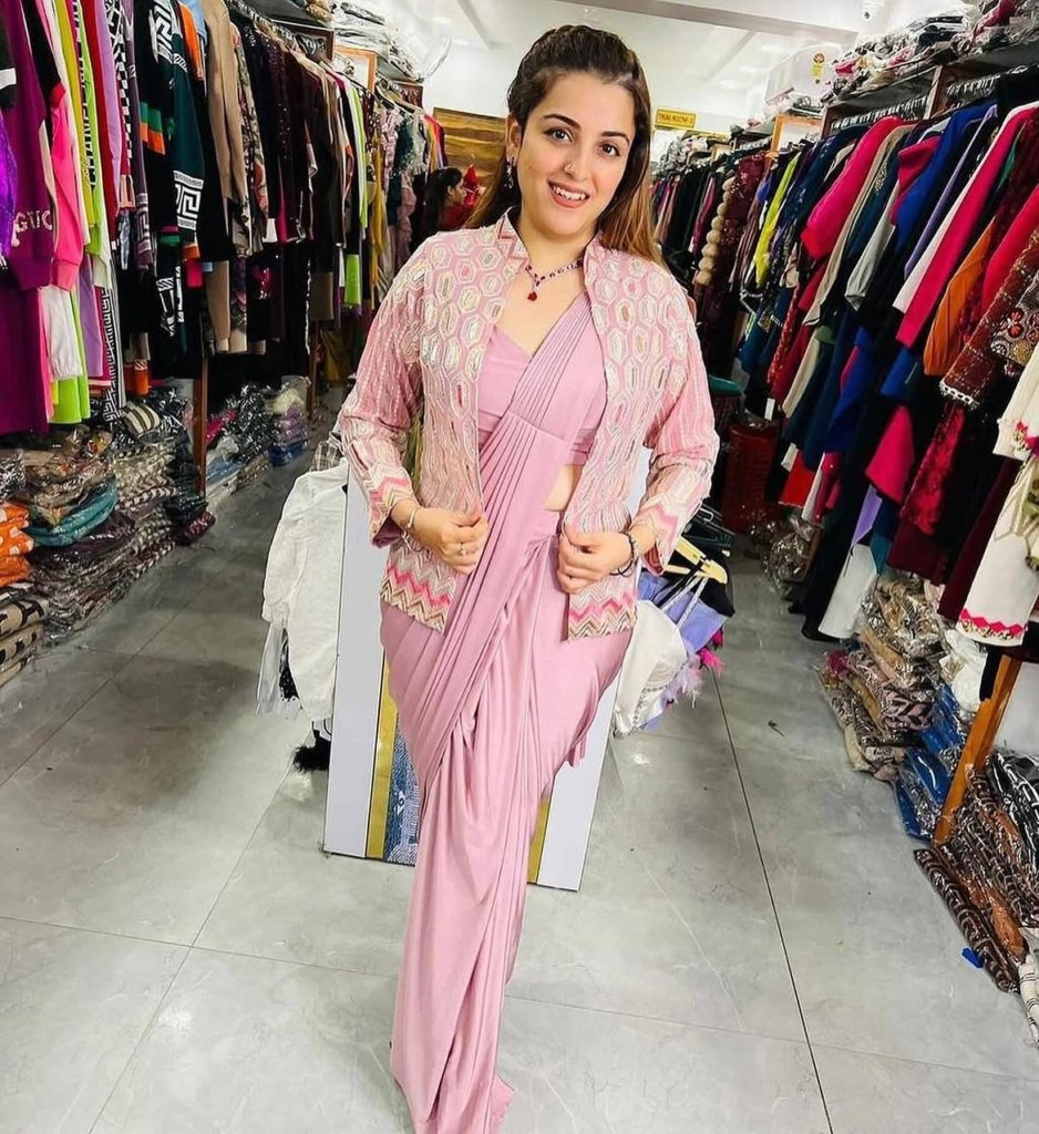 Beautiful Light Pink Pre-Stitched Draped one Minute Saree with Blouse & Jacket