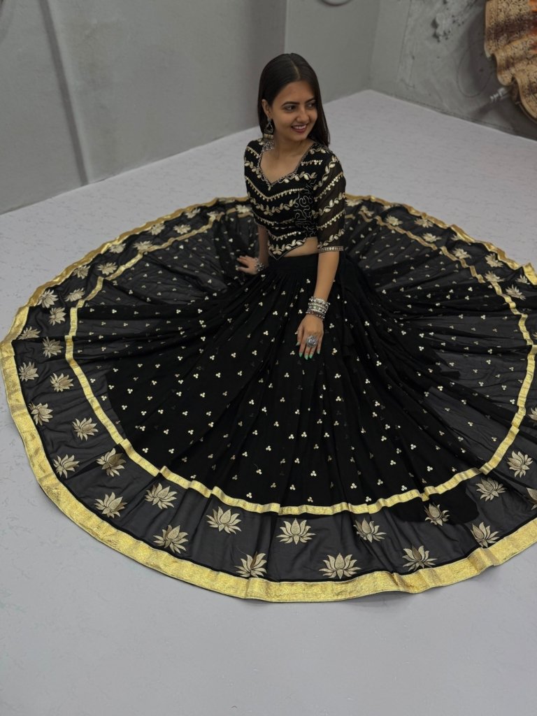 Black Designer Embroidered Georgette Lehenga Choli with Dupatta