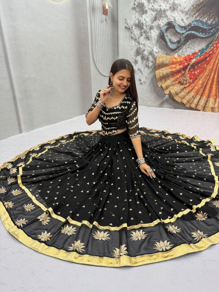 Black Designer Embroidered Georgette Lehenga Choli with Dupatta