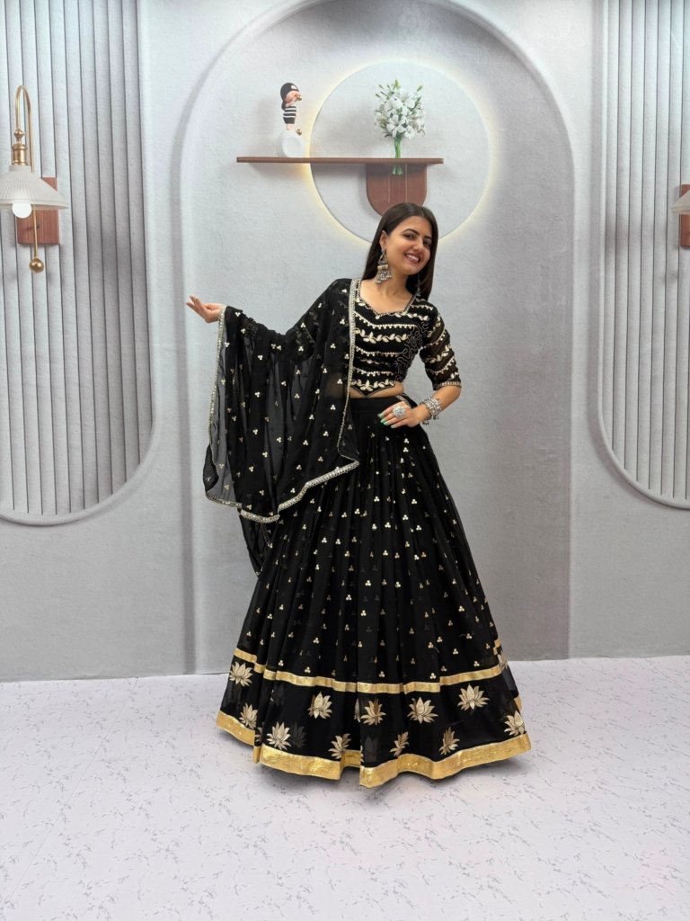 Black Designer Embroidered Georgette Lehenga Choli with Dupatta