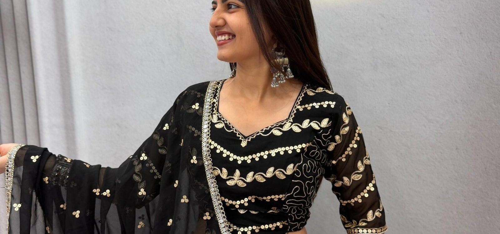 Black Designer Embroidered Georgette Lehenga Choli with Dupatta