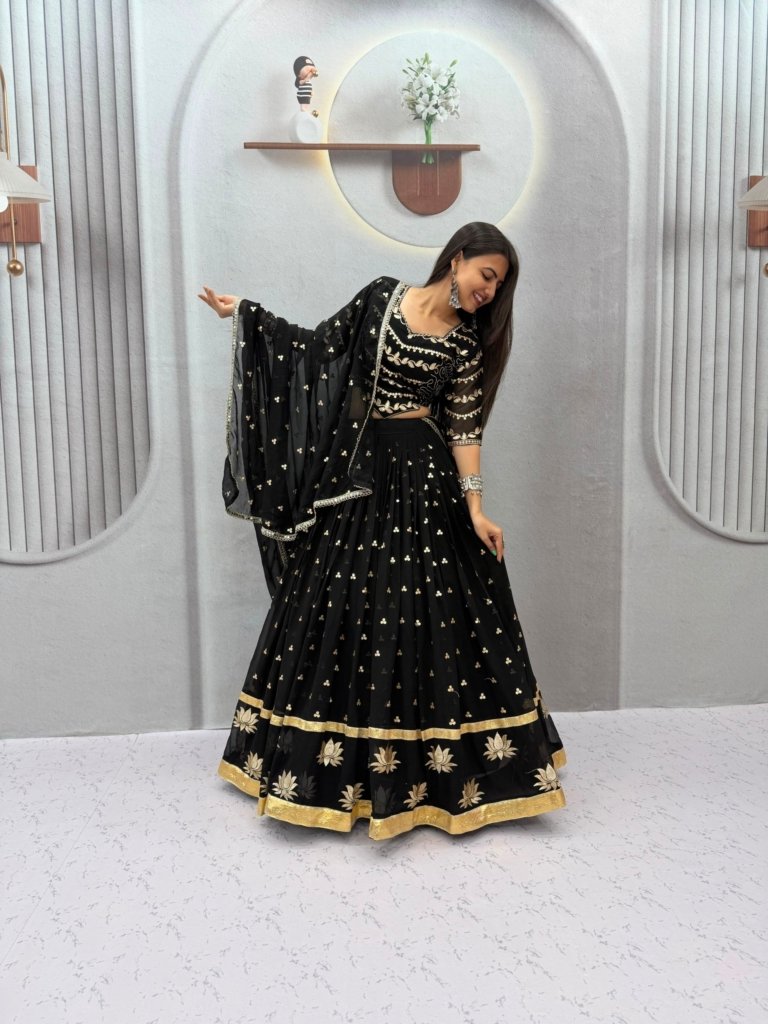 Black Designer Embroidered Georgette Lehenga Choli with Dupatta