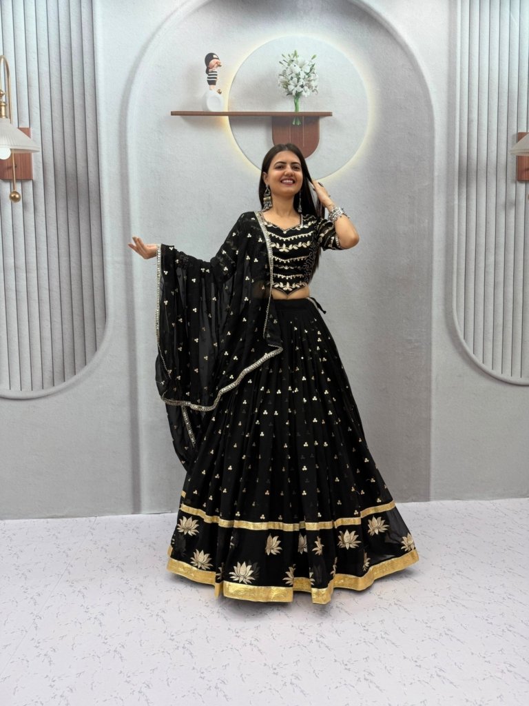Black Designer Embroidered Georgette Lehenga Choli with Dupatta