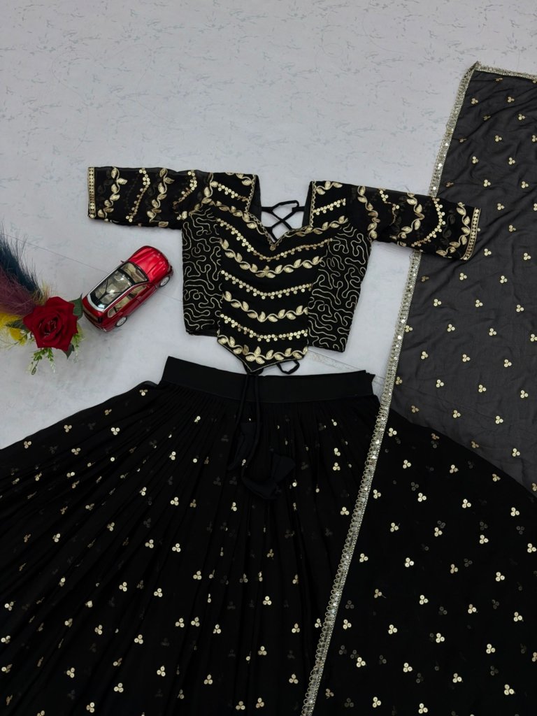 Black Designer Embroidered Georgette Lehenga Choli with Dupatta
