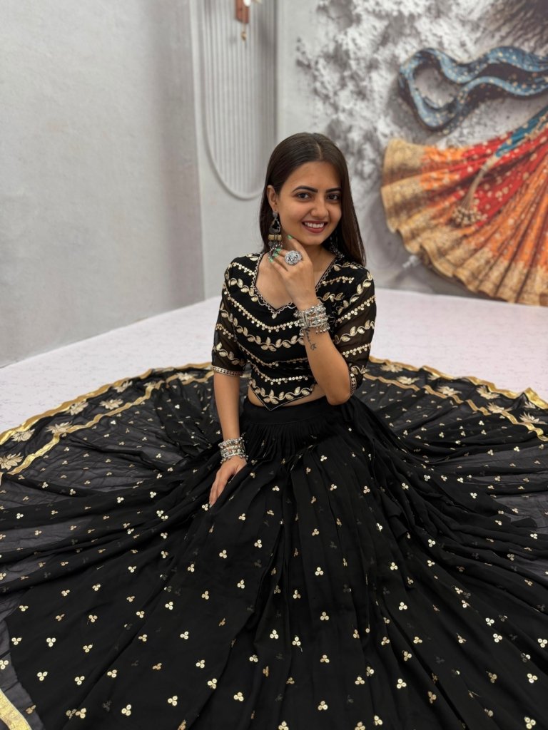 Black Designer Embroidered Georgette Lehenga Choli with Dupatta